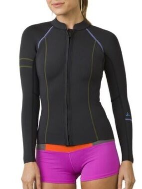 Prana Women's Black Long-Sleeve Swim Jacket with Purple Stitching